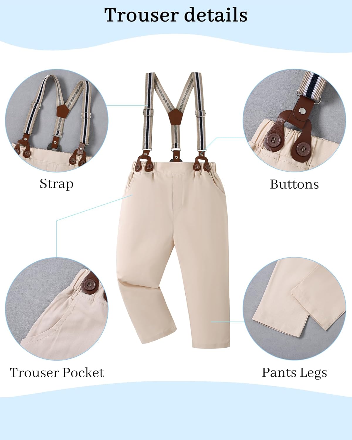 YALLET Toddler Boy Formal Suit with Bowtie and Suspender Pants