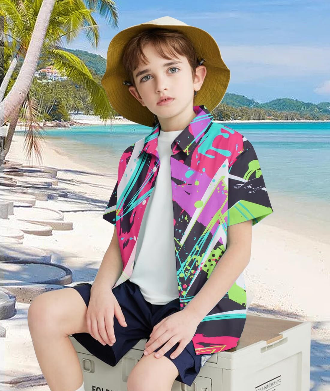 Uidezone Boys Hawaiian Shirts Novelty Printed Funky 7-14T