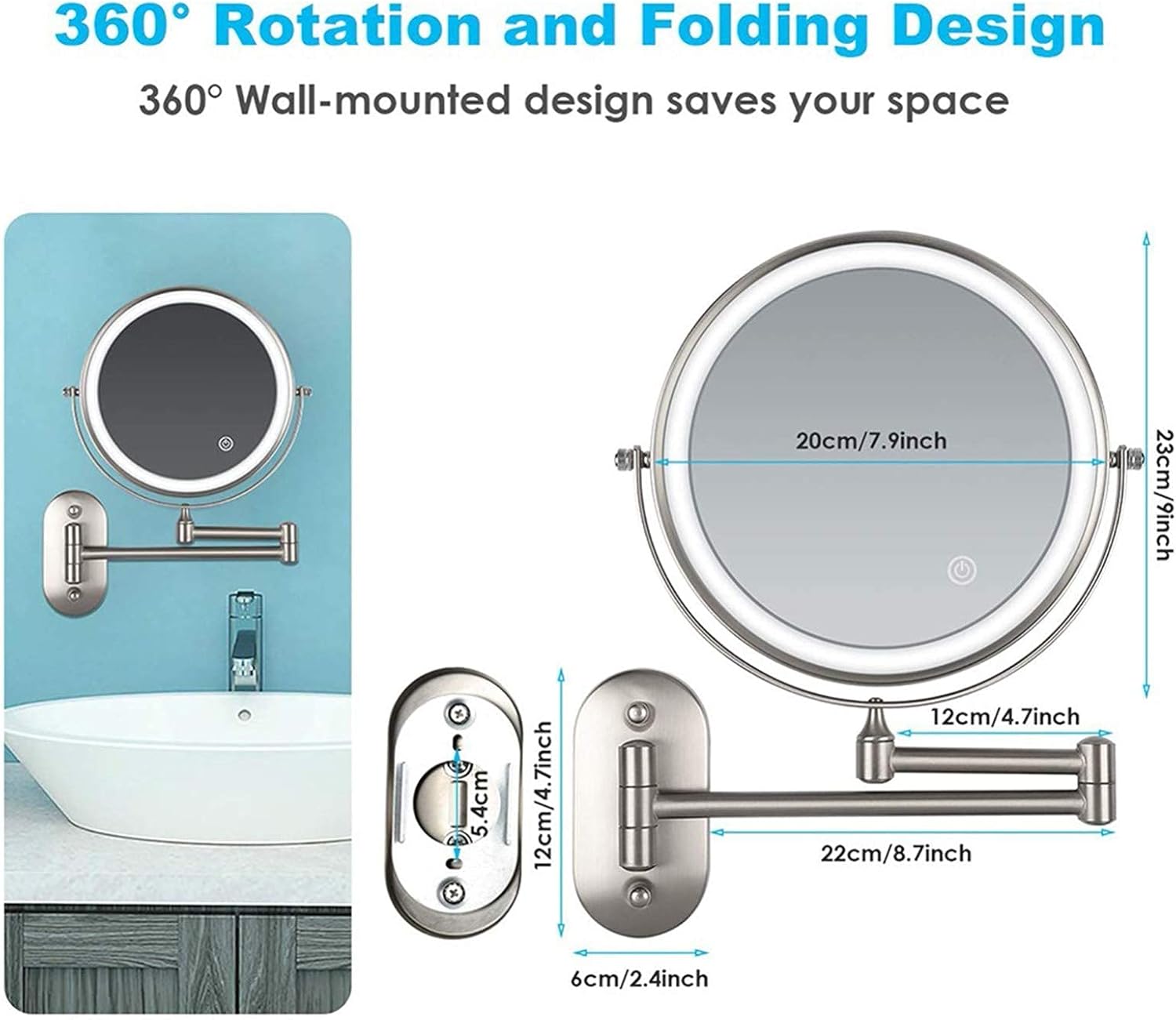 Double Sided Vanity Mirroradjustable LEDbathroomcompact design