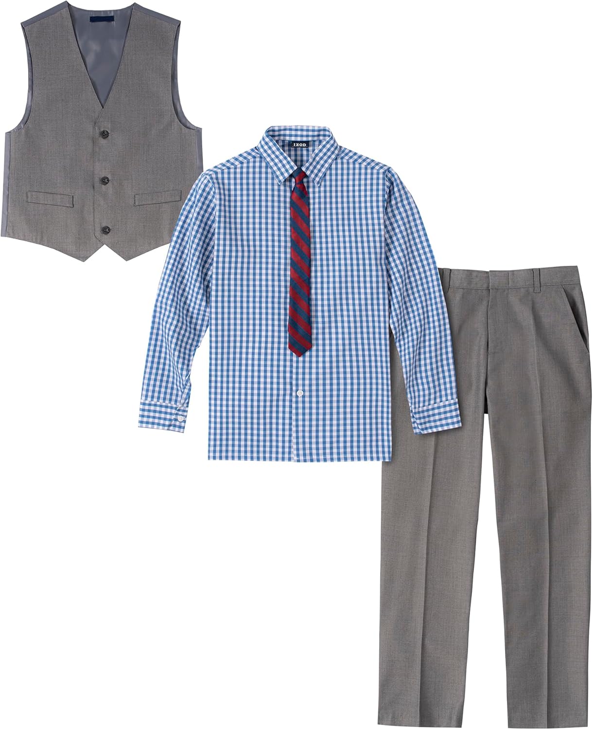 IZOD Boys 4-Piece Set with Collared Dress Shirt Tie Vest and Pants 1