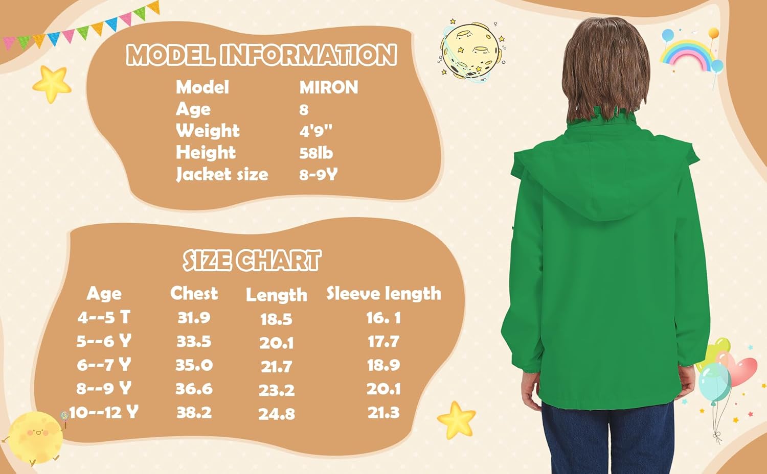 WICKHAM Waterproof Kids Rain Jacket with Hook and Loop Closure
