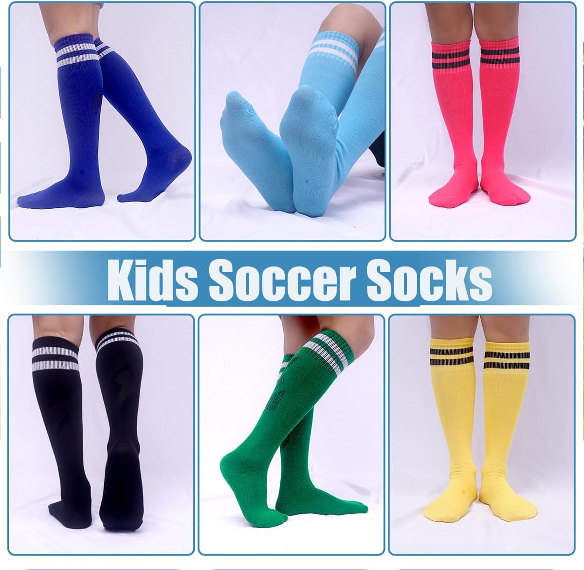 3 Pairs Striped Knee High Soccer Socks for Kids 6-12 Years