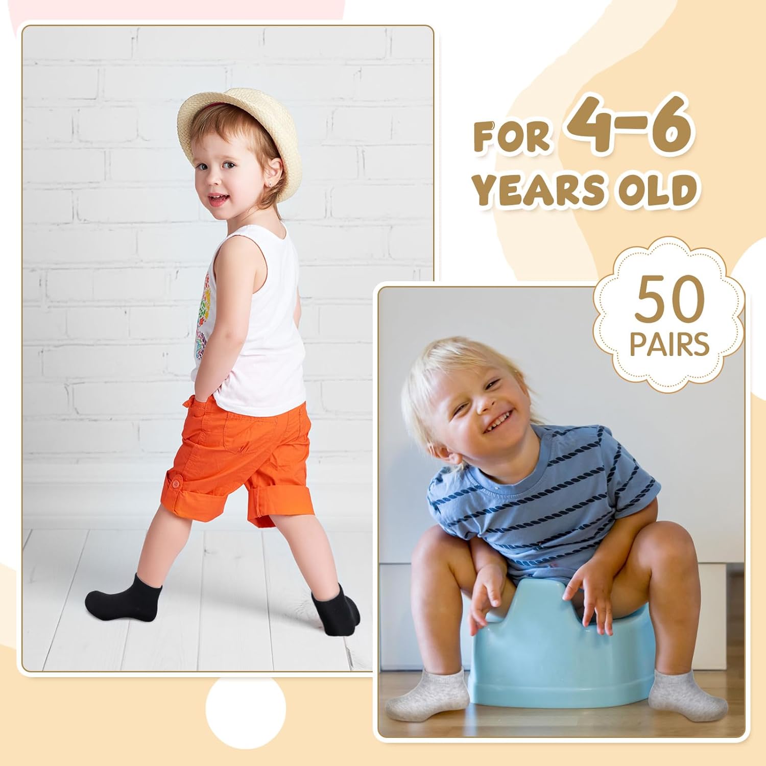 50 Pairs Toddler Ankle Socks for Kids