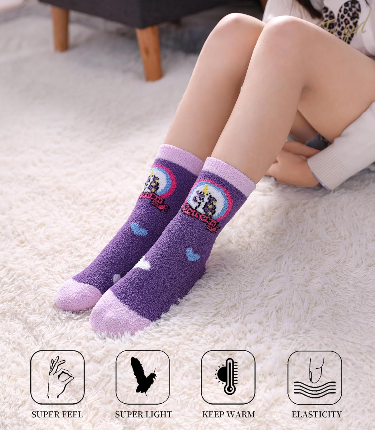 SDBING Kids Fuzzy Socks for Boys Girls Non-Slip Comfy and US-Made