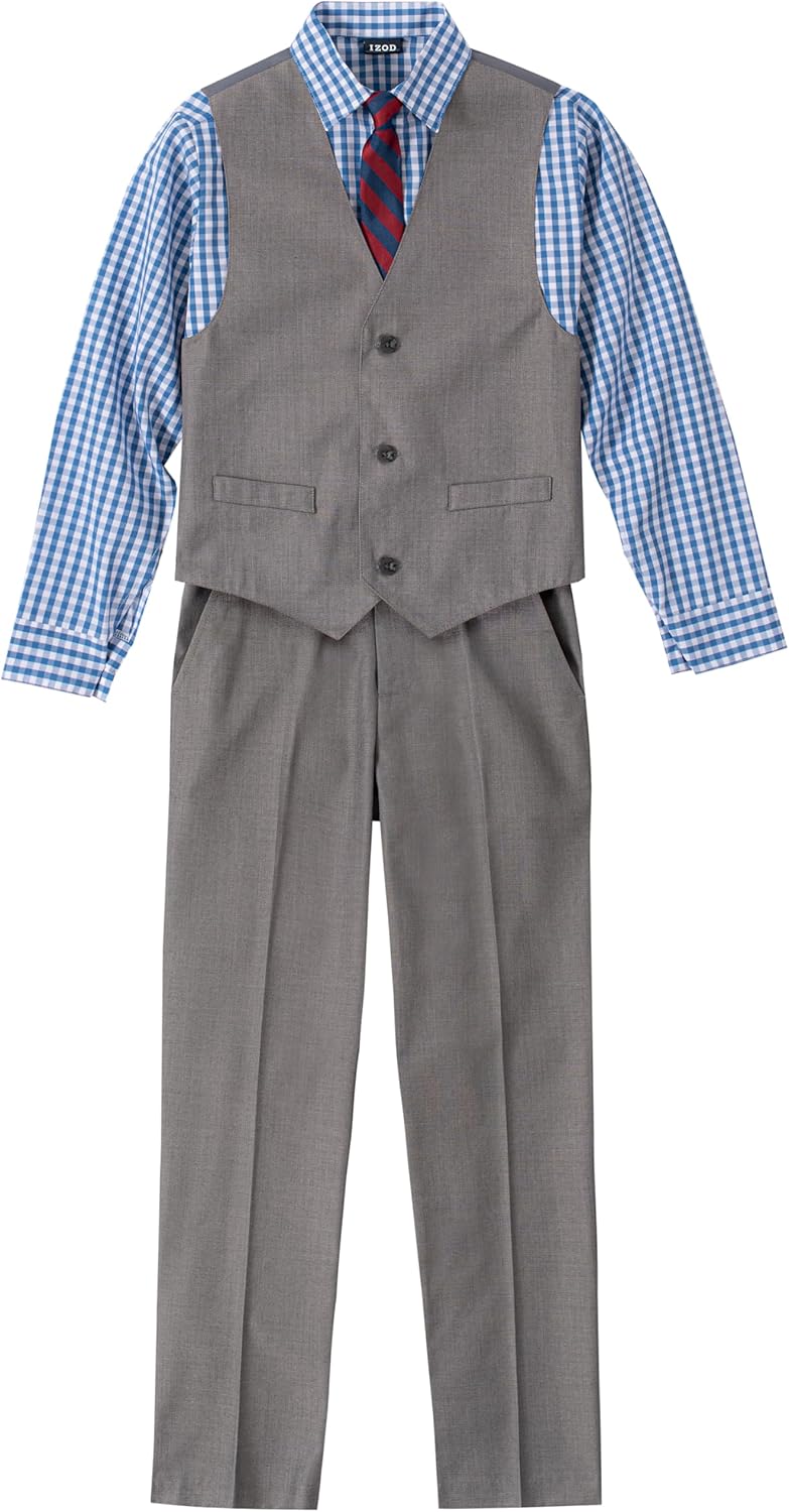 IZOD Boys 4-Piece Set with Collared Dress Shirt Tie Vest and Pants 1