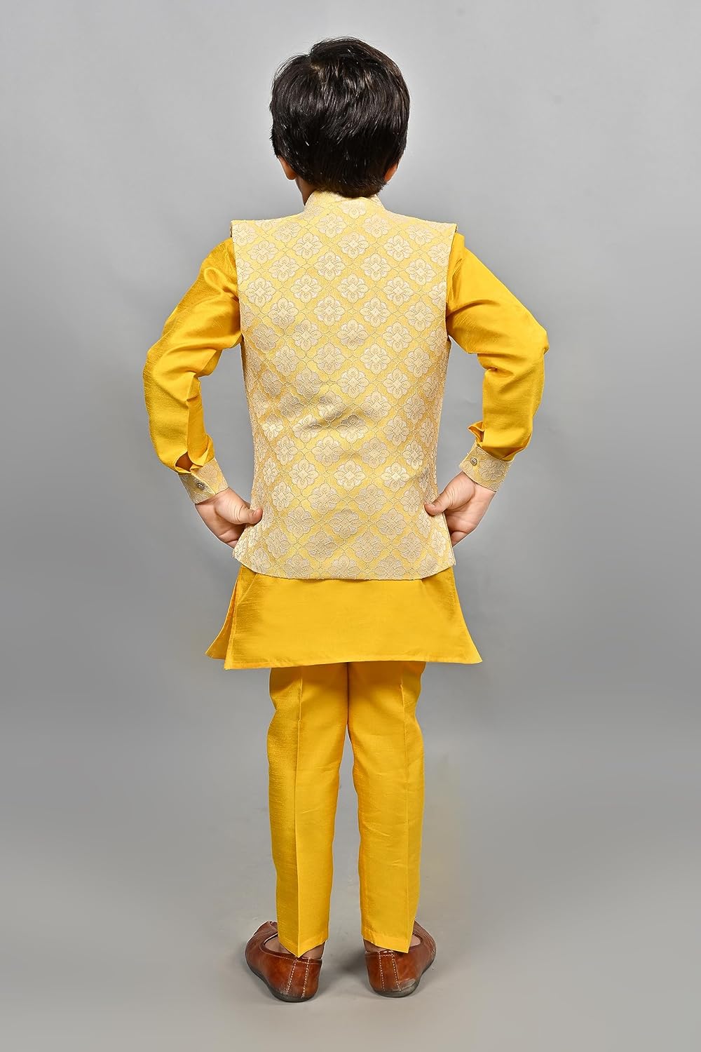 Bollywood Kids Ethnic Silk Blend Traditional Wear Sharkuri Set White-Blue