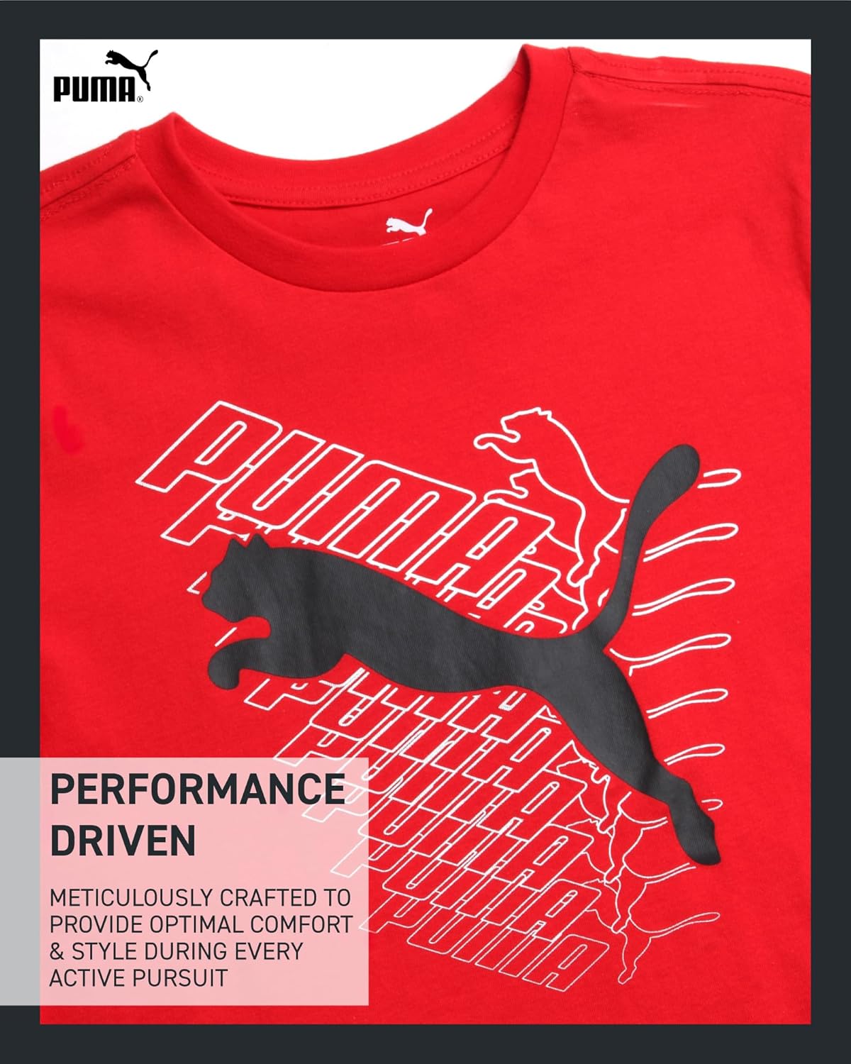 Puma Boys T-Shirt with Cat Logo - Athletic Short Sleeve Tee