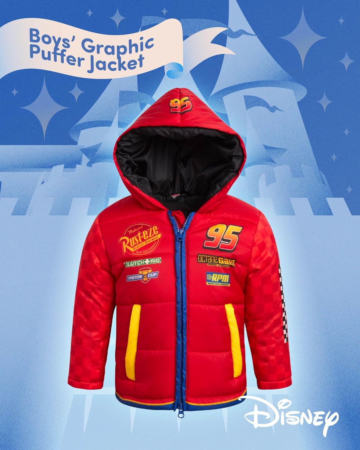 Disney Boys Puffer Jacket - Mickey Cars Buzz Lightyear Full Zip