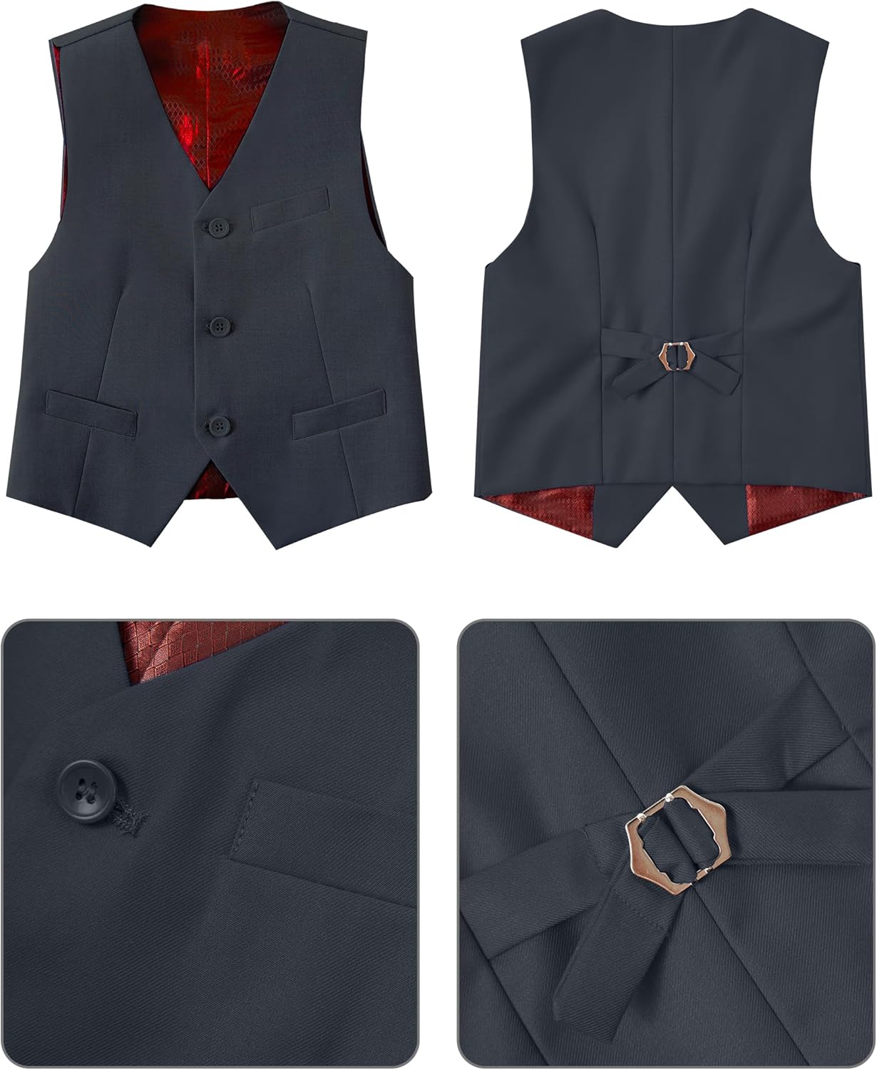 Mosedou Boys Formal Suit Vest and Pants Set with Shirt Tie Bowtie