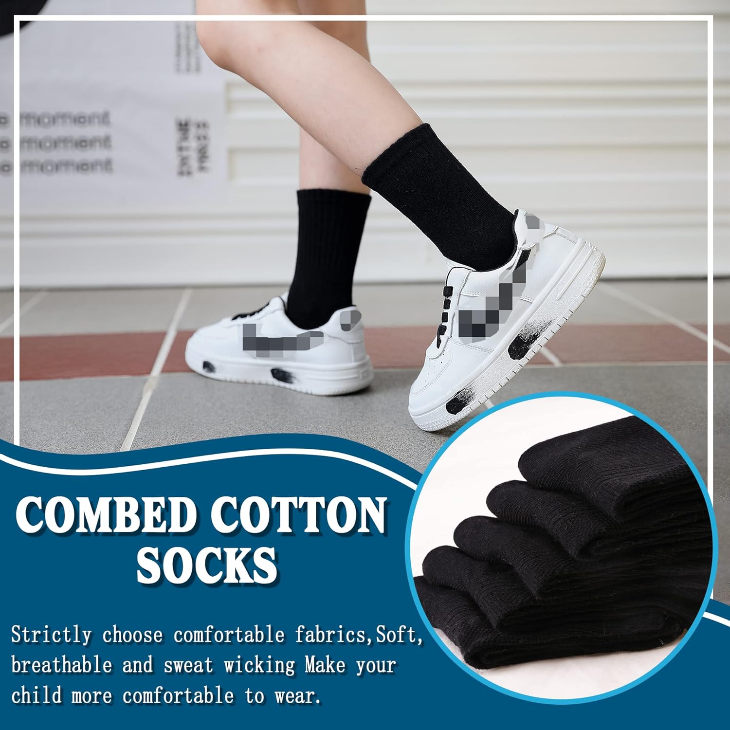 AMENLAN Kids Crew Socks 10 Pair Natural Cotton Classic