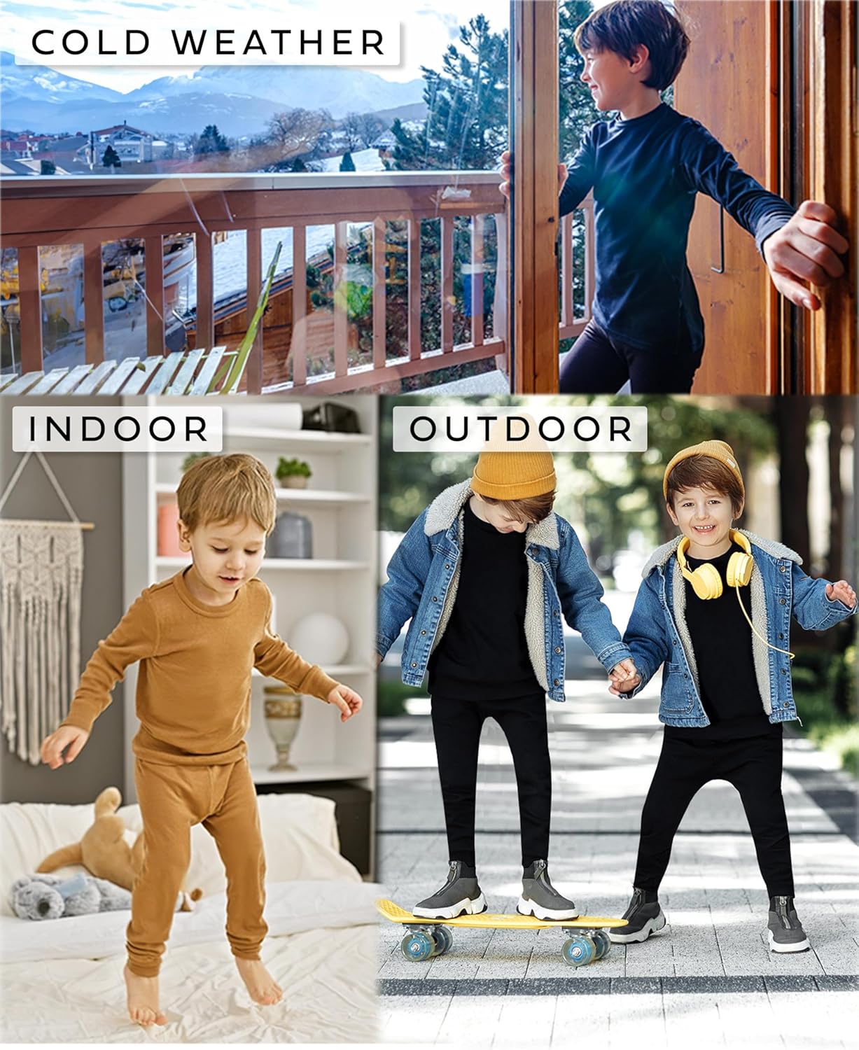 Andrew Scott Boys Performance Long Sleeve Top - Multi Colors Thermal Undergarment with Stretch Fit