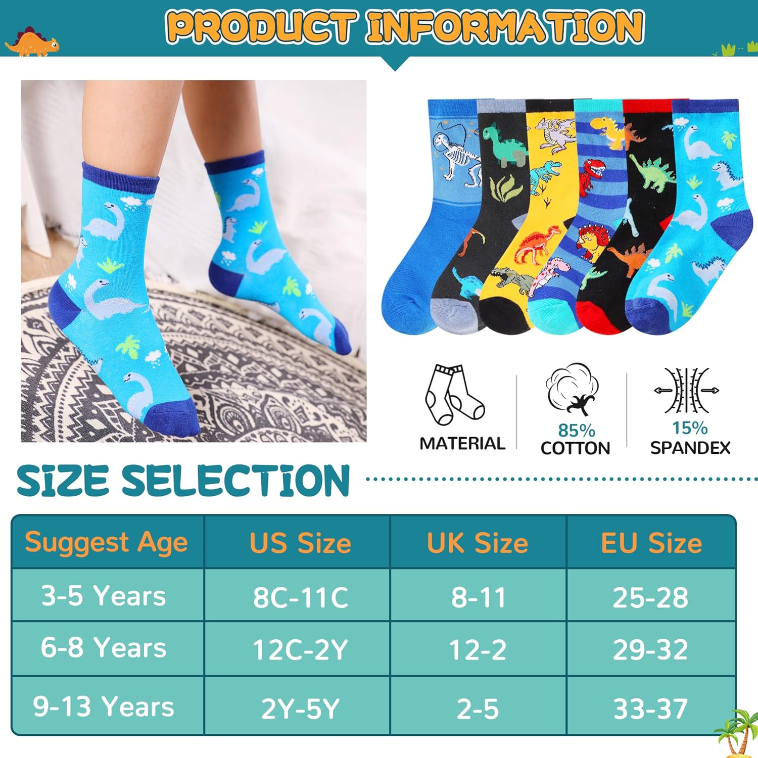 SeeyAN Boys Socks 6 Pair Funny Cartoon Space Dinosaur Crazy Socks