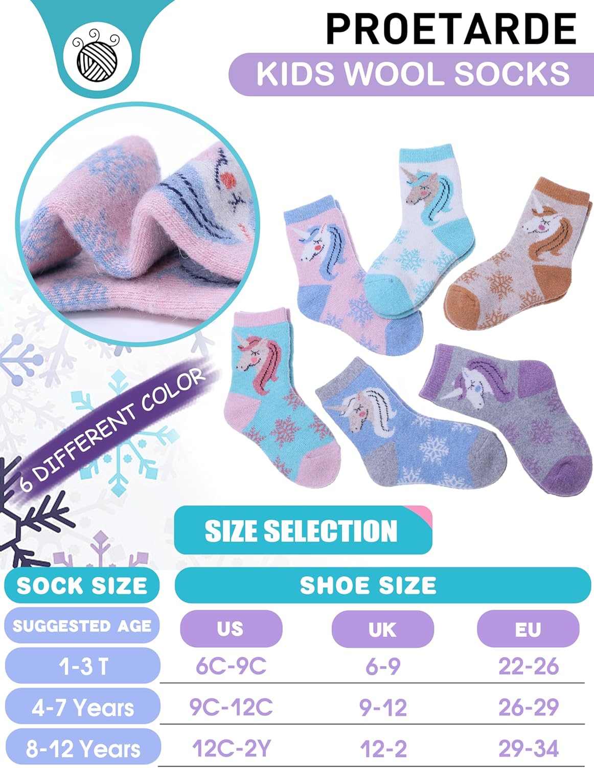 ProEtrade Thick Thermal Wool Socks for Kids 6 Pack