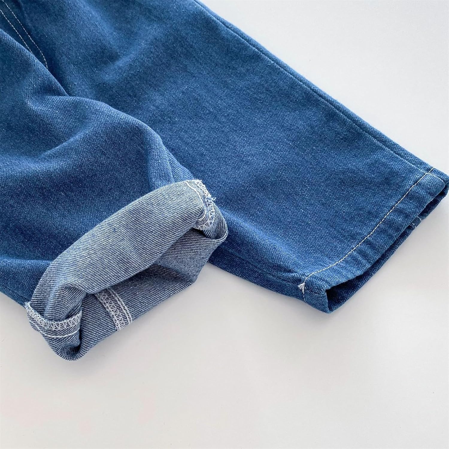 Duobla Baby Toddler Elastic Waist Wide Leg Denim Jeans with Pockets Trendy Kids Jeans