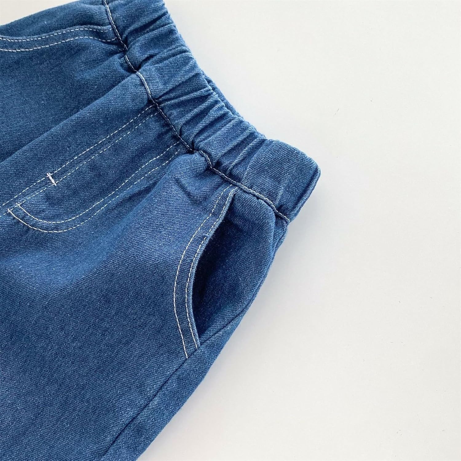 Duobla Baby Toddler Elastic Waist Wide Leg Denim Jeans with Pockets Trendy Kids Jeans