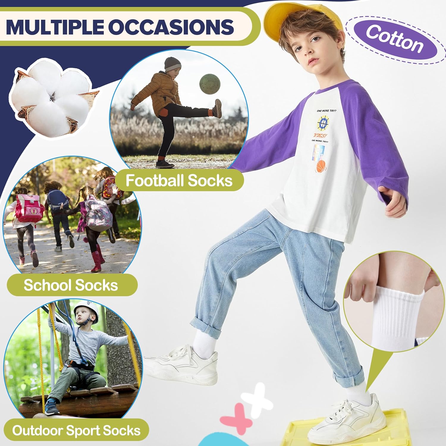 EBMORE 6-Pair Kids Boys Athletic Socks for Outdoor Sports