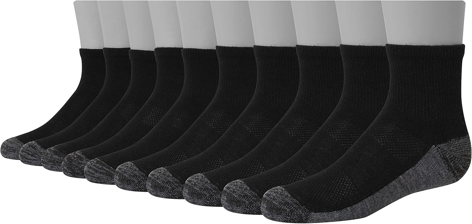 Hanes Boys No Show Sport Socks 10 Pair Black Grey Small US