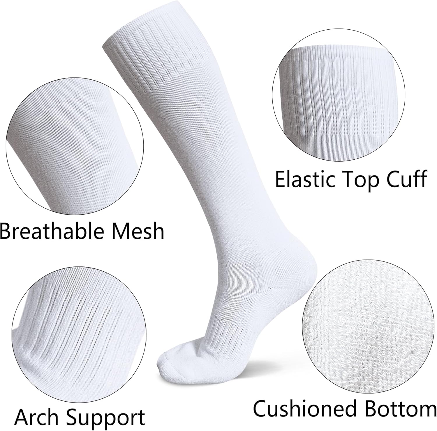 Raigoo Premium Sport Socks for Kids Ages 4-16 Softball Soccer Baseball Football Training Socks