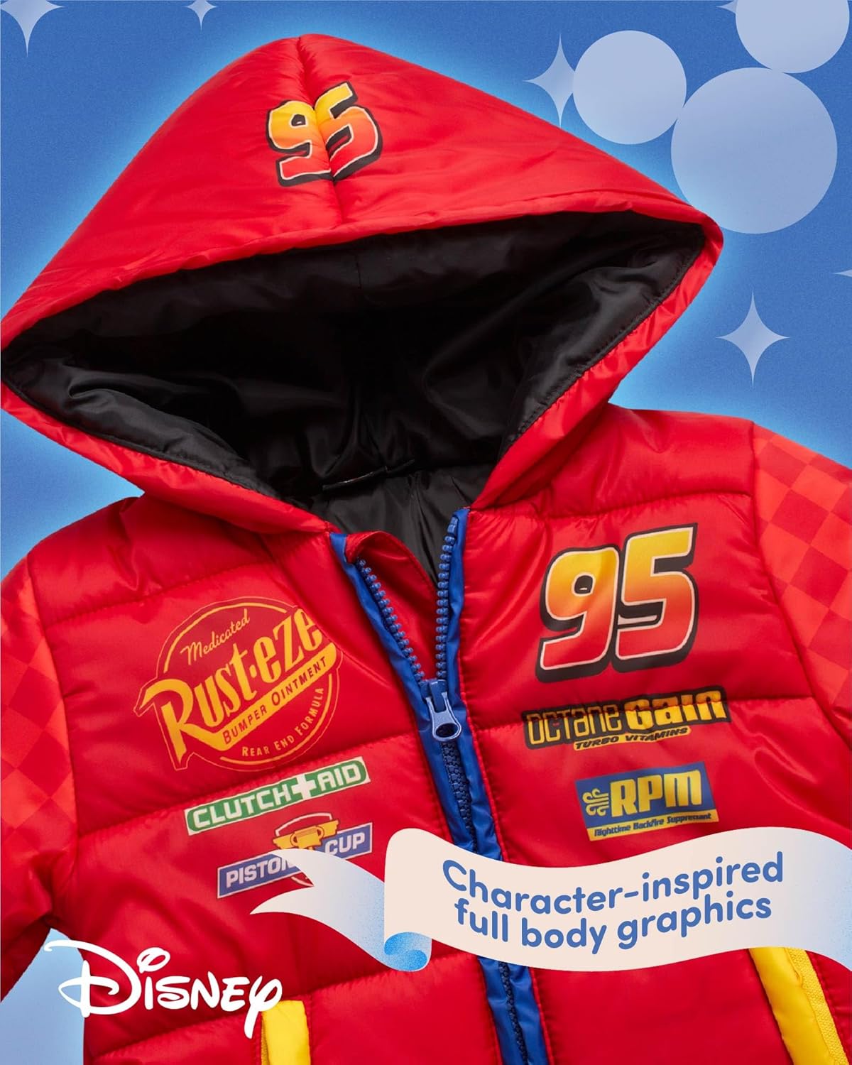 Disney Boys Puffer Jacket - Mickey Cars Buzz Lightyear Full Zip