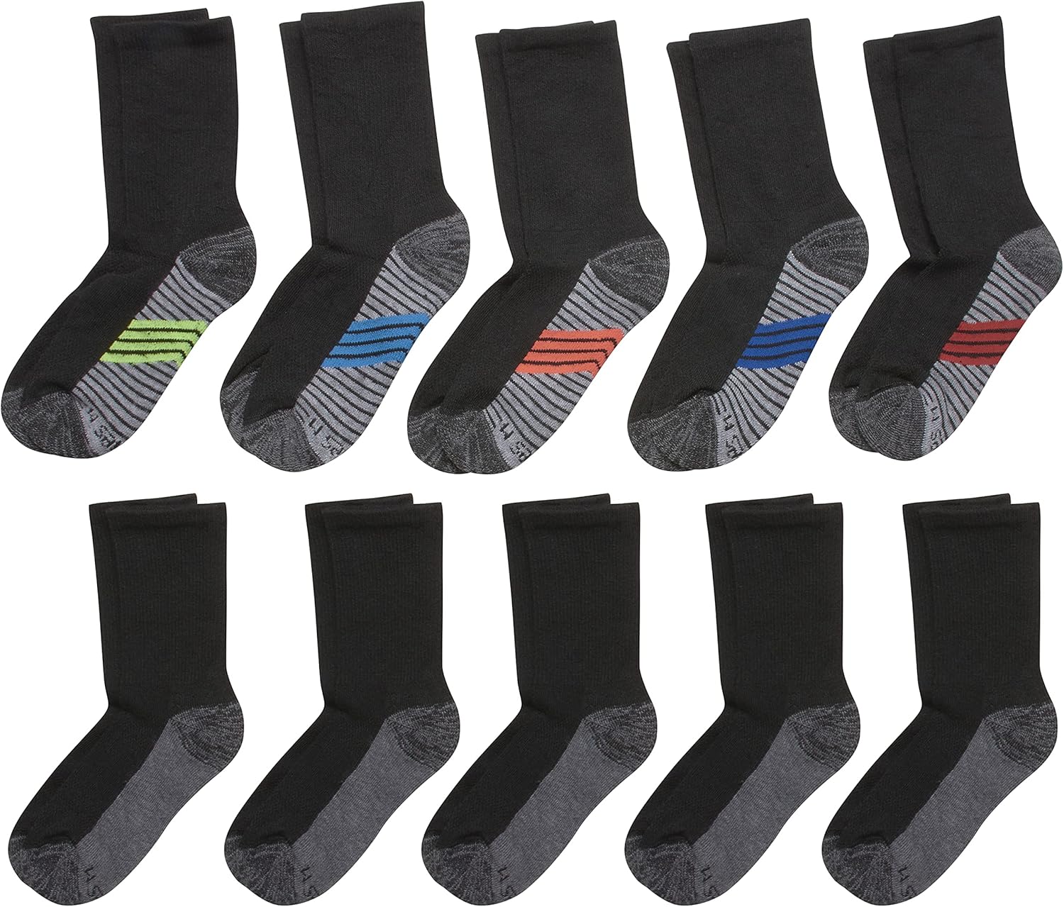 Hanes Boys No Show Sport Socks 10 Pair Black Grey Small US