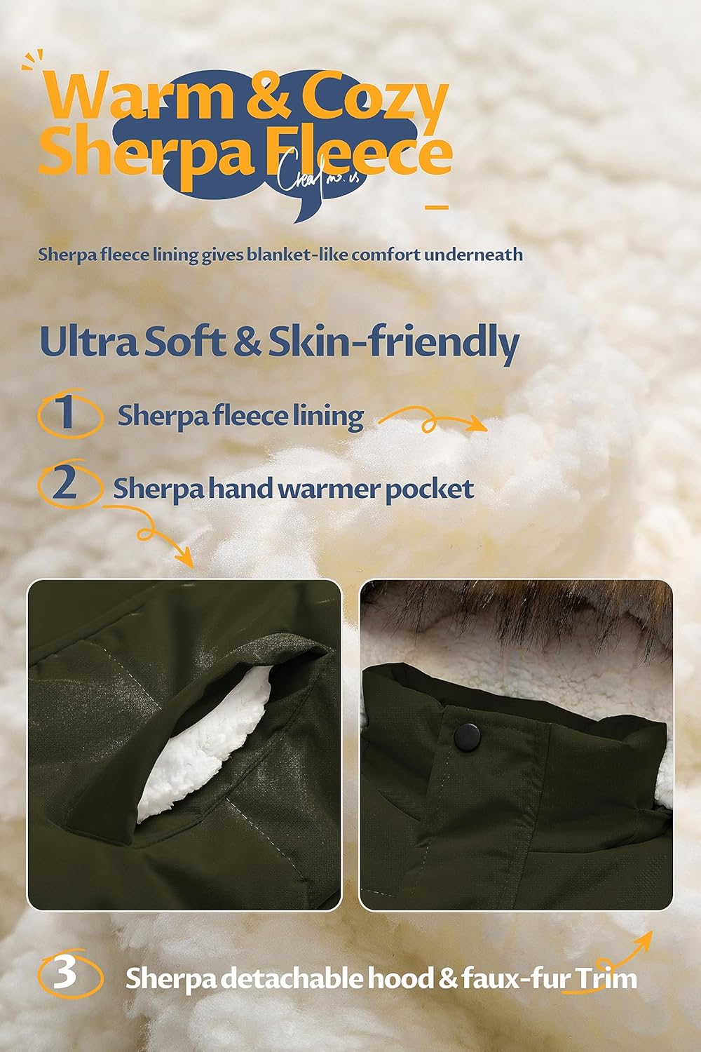 CREATMO US sherpa parka boys winter