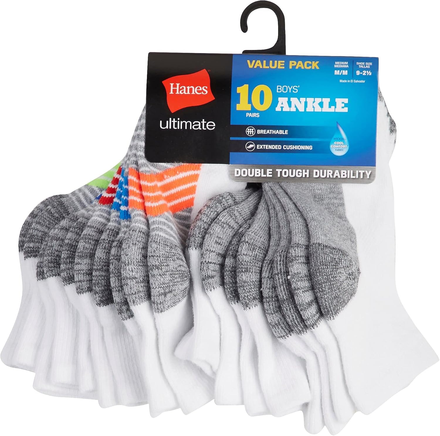 Hanes Boys Ultimate Ankle No-Show Socks Durable Comfortable