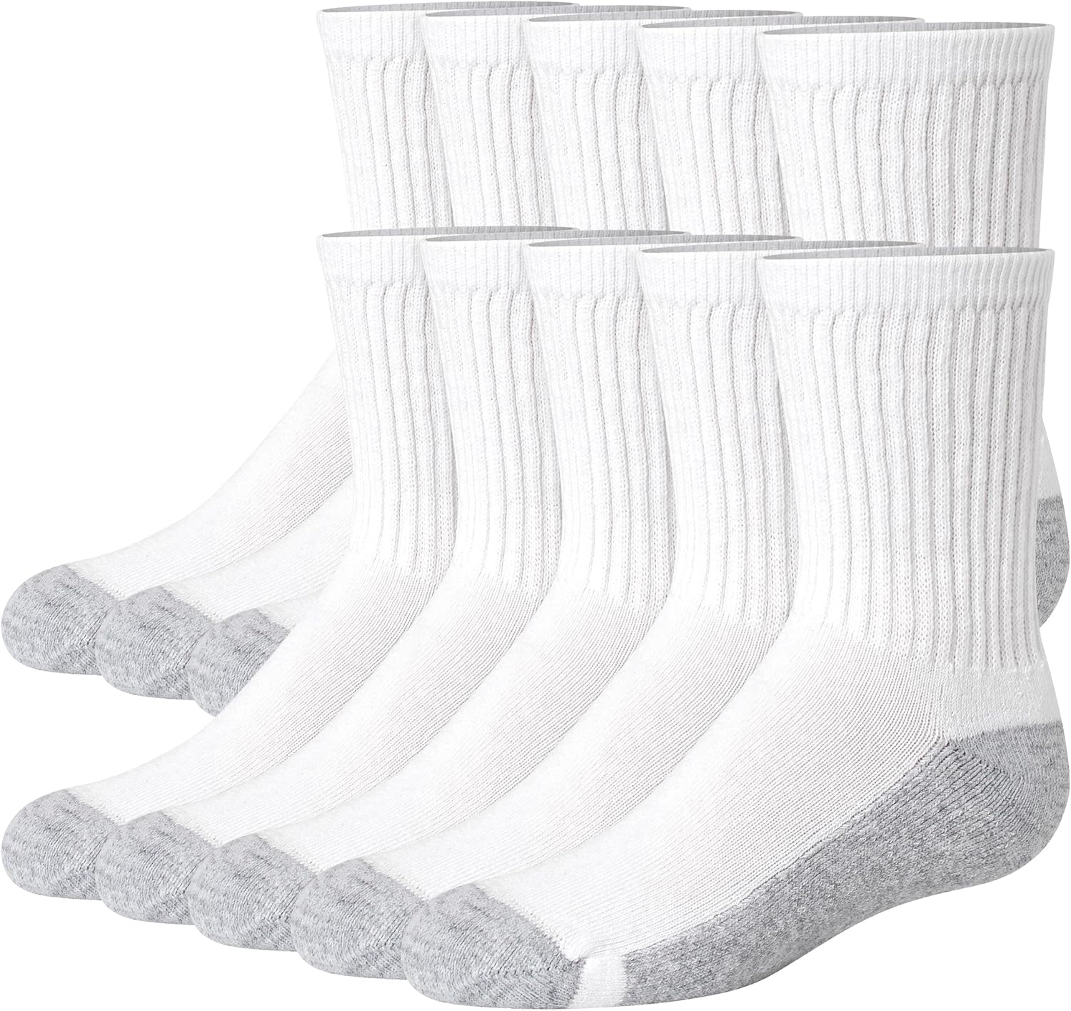 Hanes Boys Uniform Crew Moisture-Wicking Socks Cushioned Foot Bottoms 10-Pair