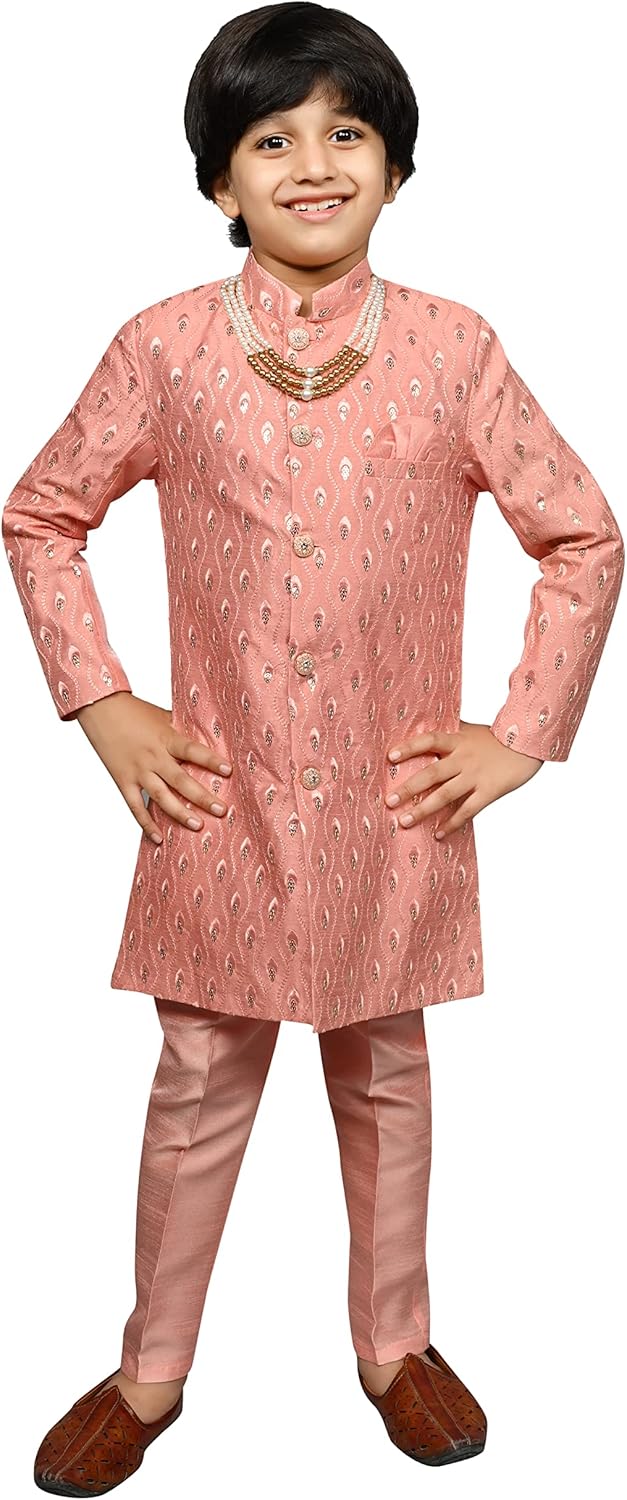 AHHAAAA Silk Blend Kids Party Wear Sherwani Set for Boys