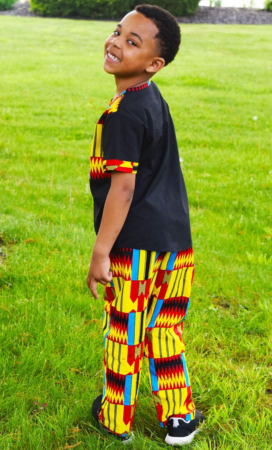 SHENBOLEN Boys African Print Kente Suit Set