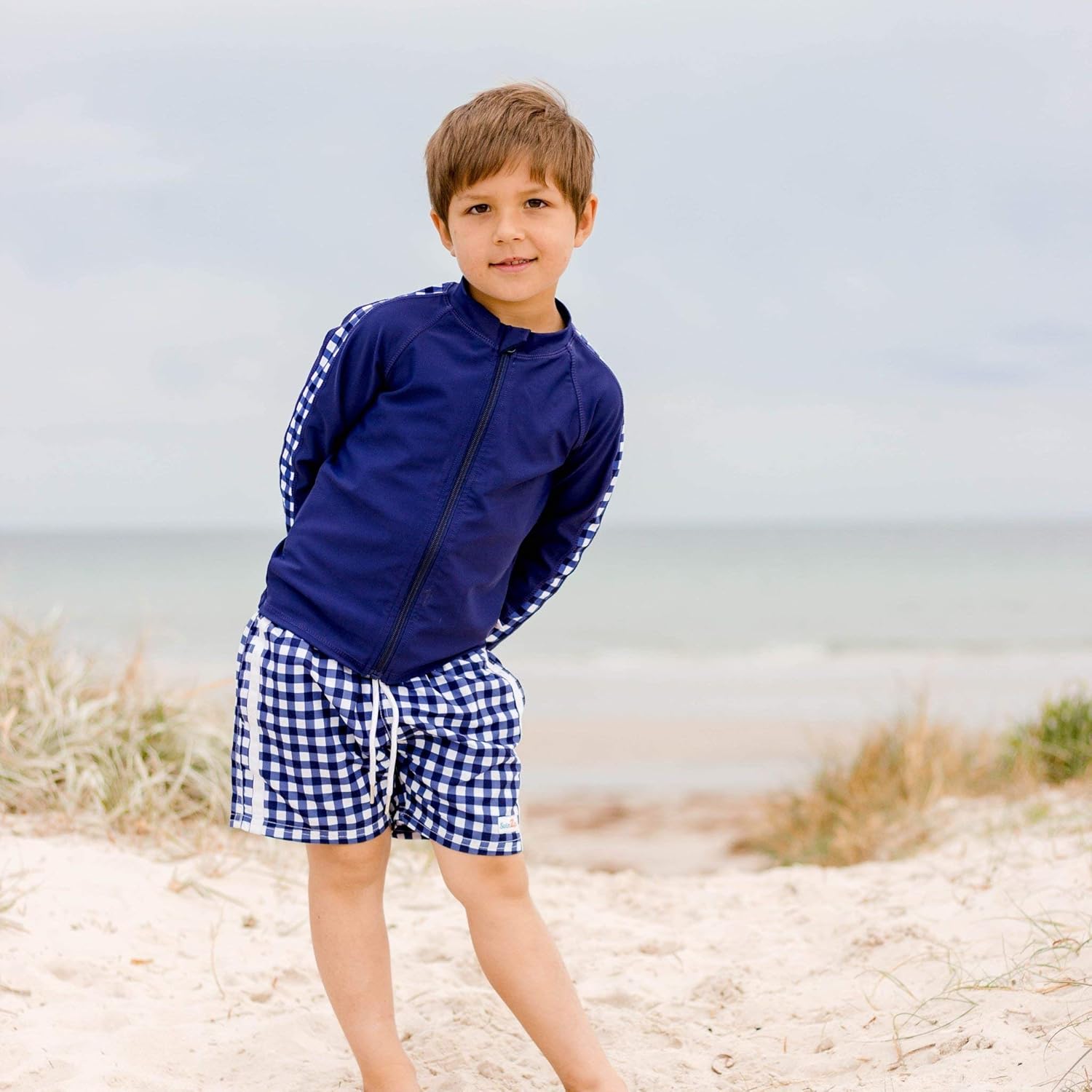 SwimZip Boys Long Sleeve Rash Guard Swim Shorts Set - UPF 50 Sun Protection