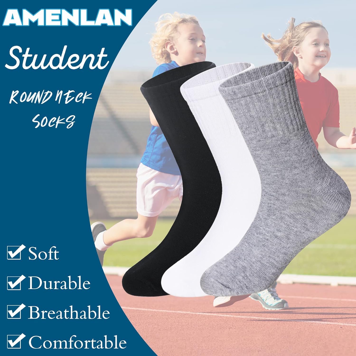 AMENLAN Kids Crew Socks 10 Pair Natural Cotton Classic