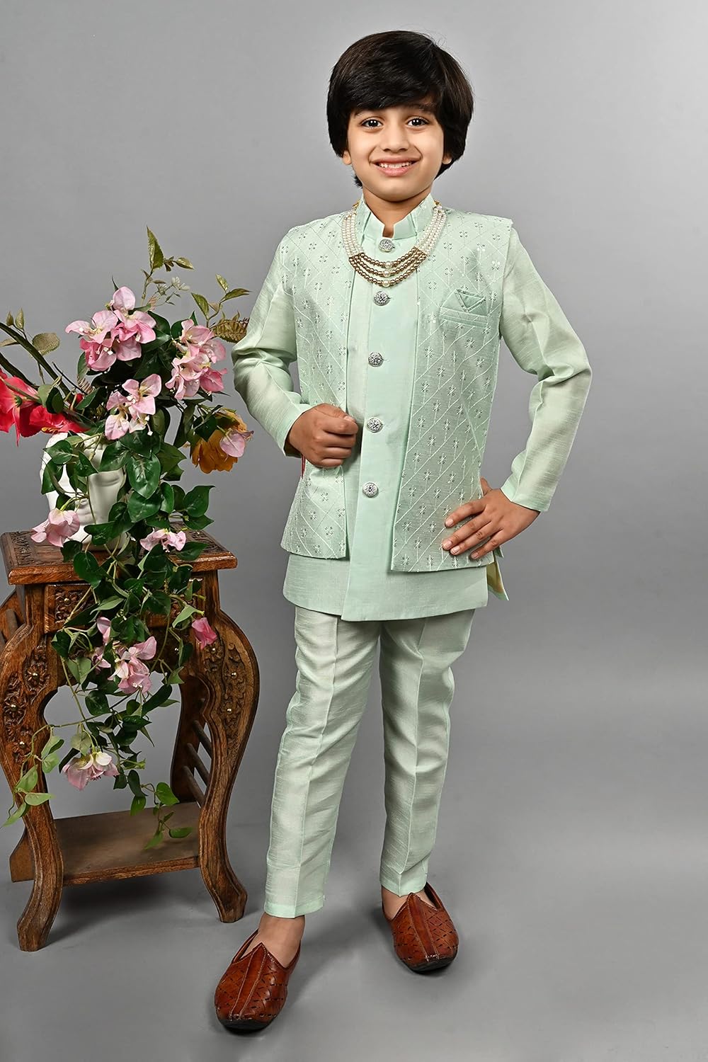 AHHA AAAA Kids Ethnic Silk Blend Indo-Western Sherwani Set for Boys 504MF