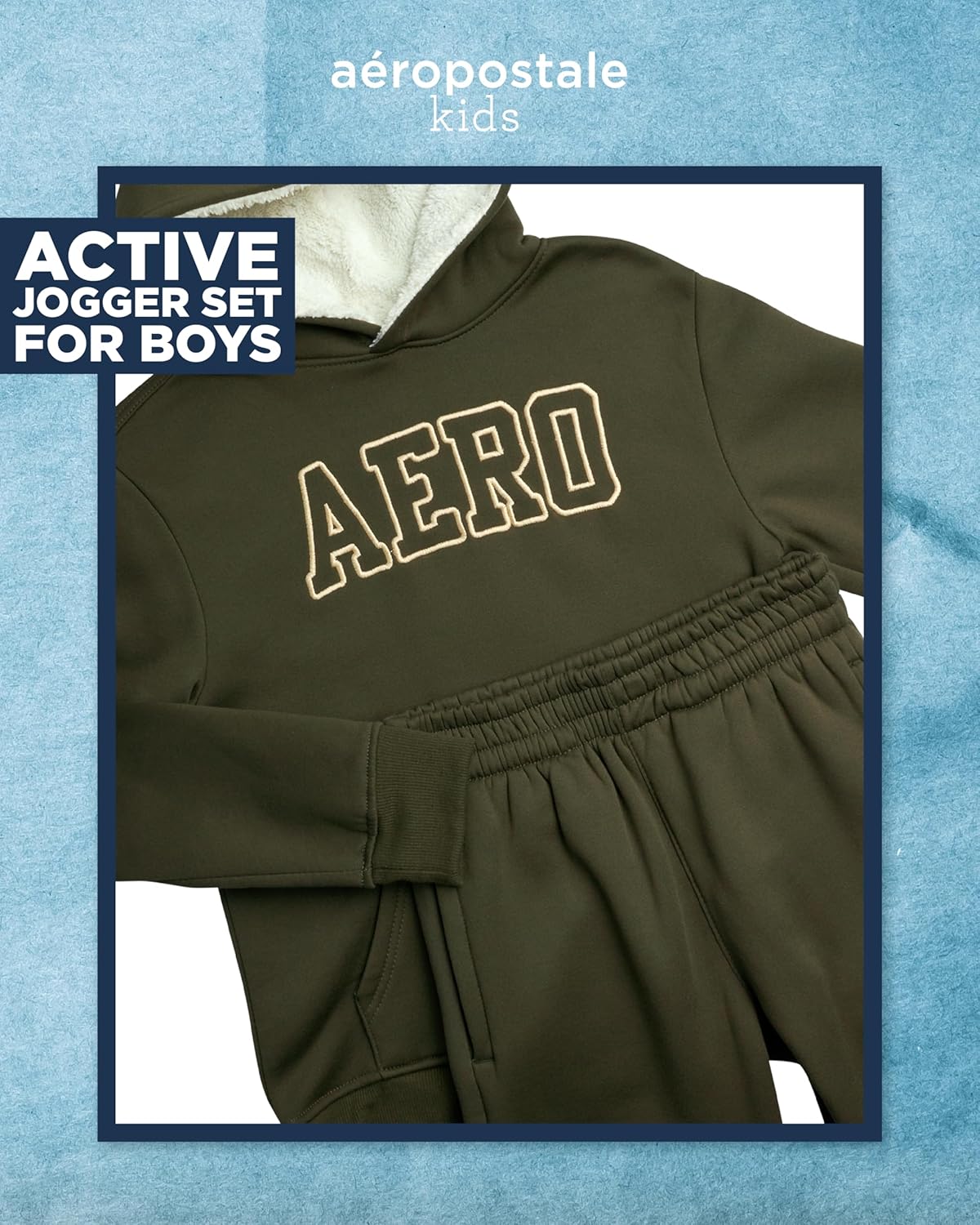 AEROPOSTALE Boys Jogger Set - 2-Piece Sherpa Lined Pullover Hoodie Fleece Sweatpants