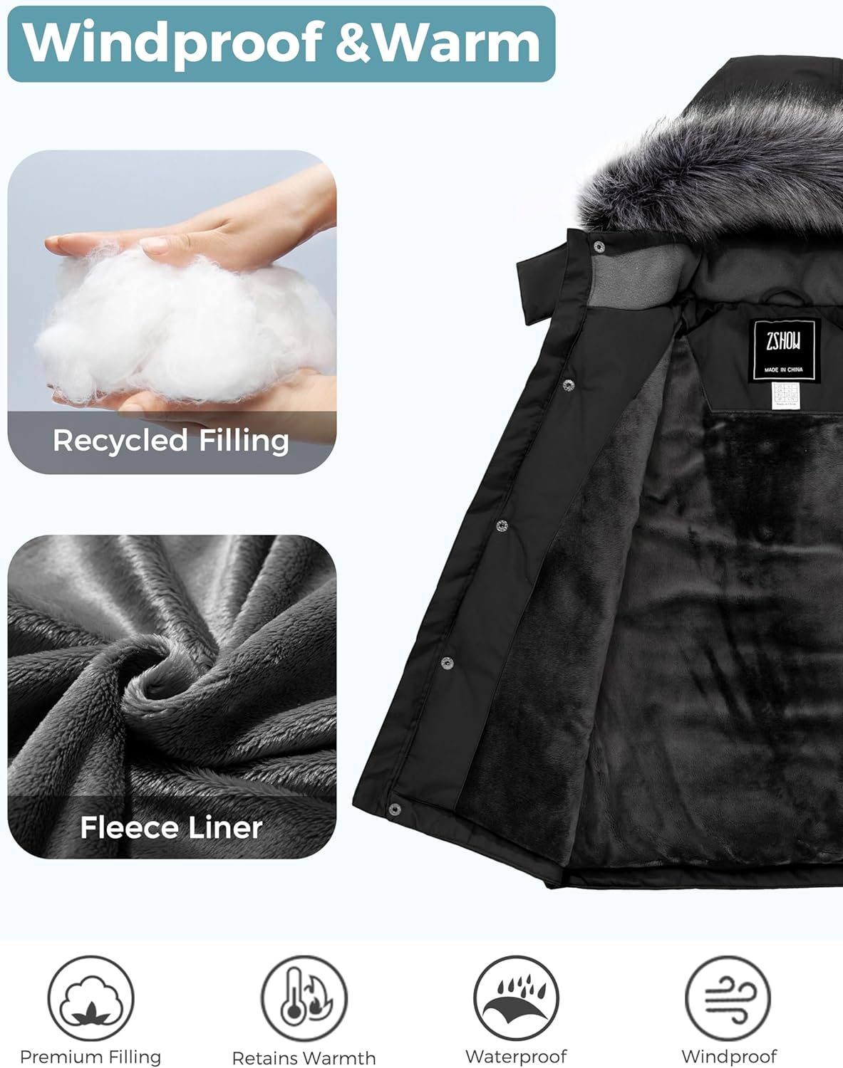 ZSHOW Boys Warm Winter Coat Waterproof Parka Hooded Puffer Jacket