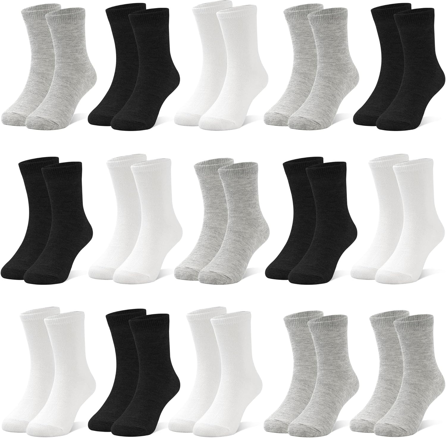 ZERULETS Toddler Socks - 15 Pairs Kids Crew Mid Calf Socks for BoysGirls 1-13 Years