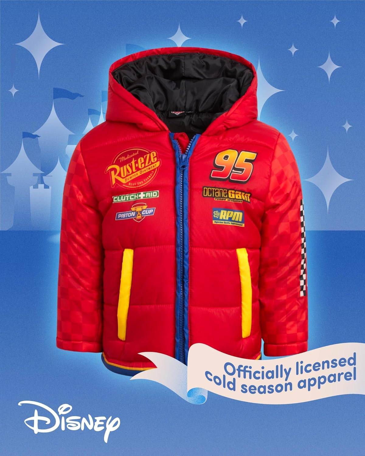 Disney Boys Puffer Jacket - Mickey Cars Buzz Lightyear Full Zip