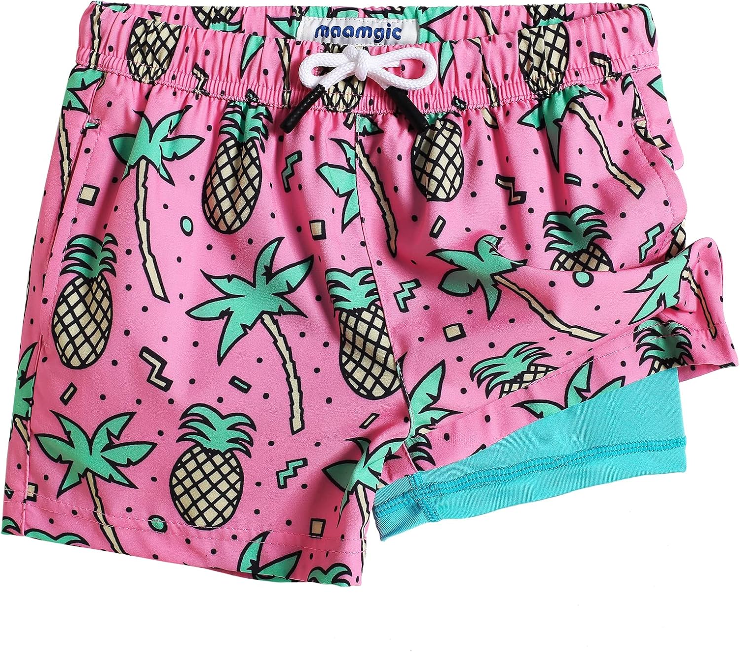 Comfortable Blue Design Boys Swim Trunks with Compression Liner MaamMagic Swimwear for Toddler to Teen