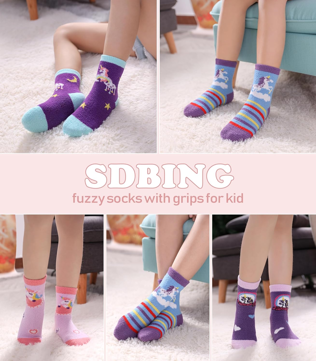 SDBING Kids Fuzzy Socks for Boys Girls Non-Slip Comfy and US-Made