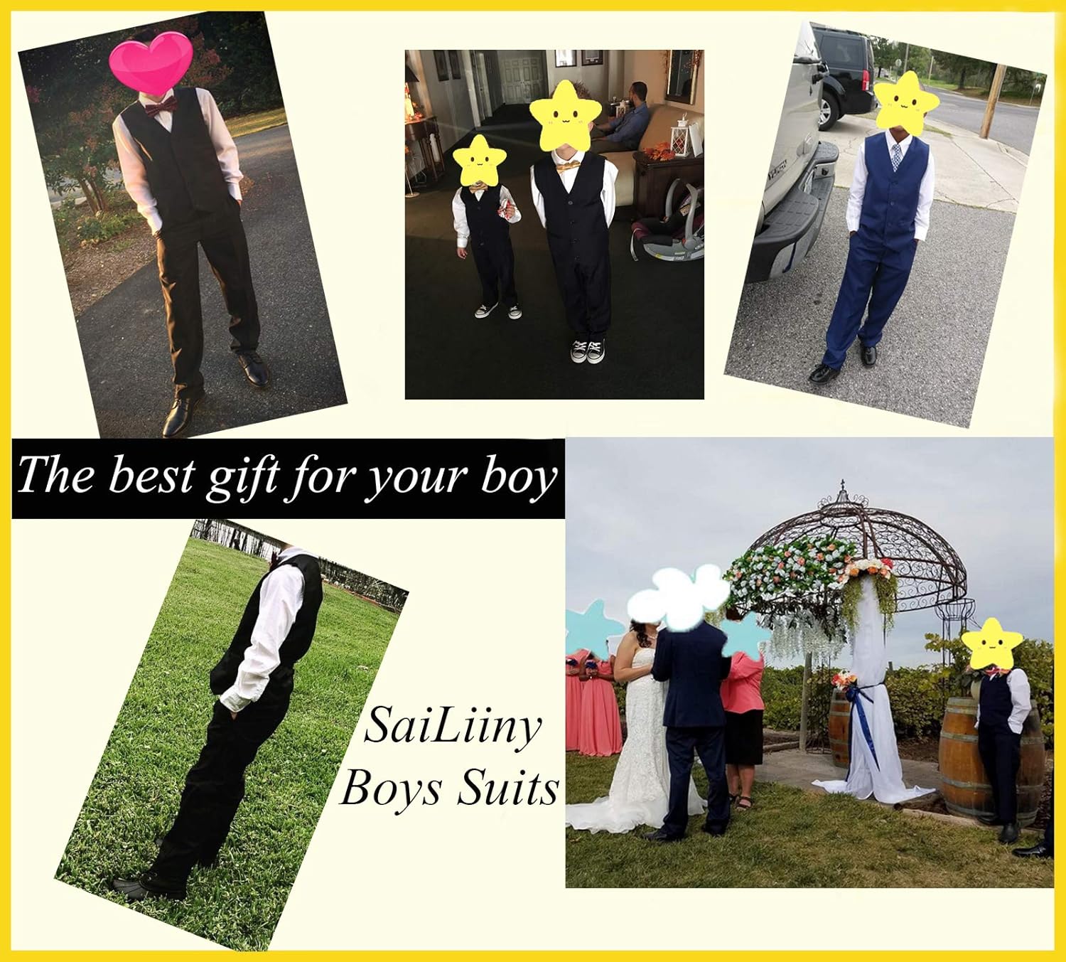 Boys 4-Piece Slim Fit Formal Suits Set for Boys Black Blue