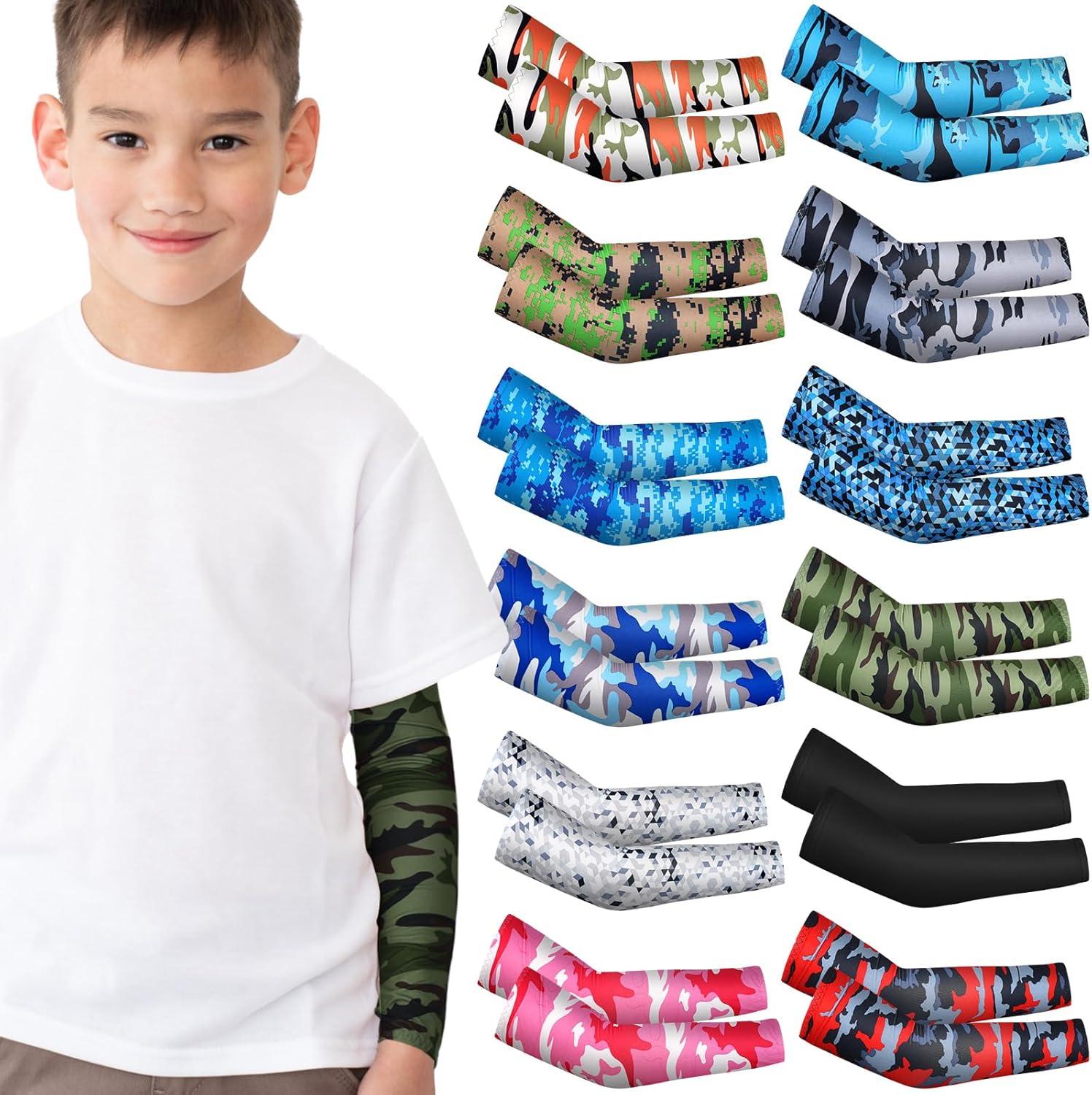 Camouflage Arm Sleeves for Baseball Kids 12 Pairs