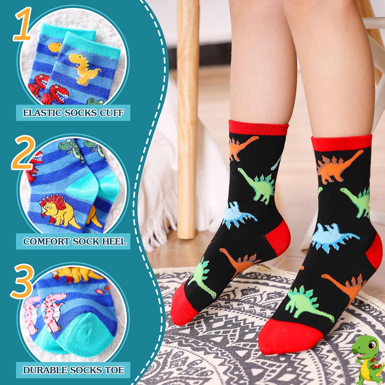 SeeyAN Boys Socks 6 Pair Funny Cartoon Space Dinosaur Crazy Socks