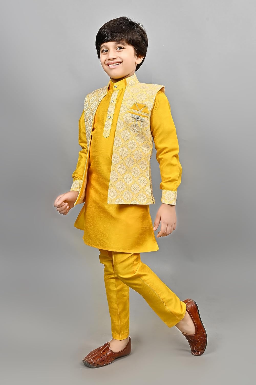 Bollywood Kids Ethnic Silk Blend Traditional Wear Sharkuri Set White-Blue