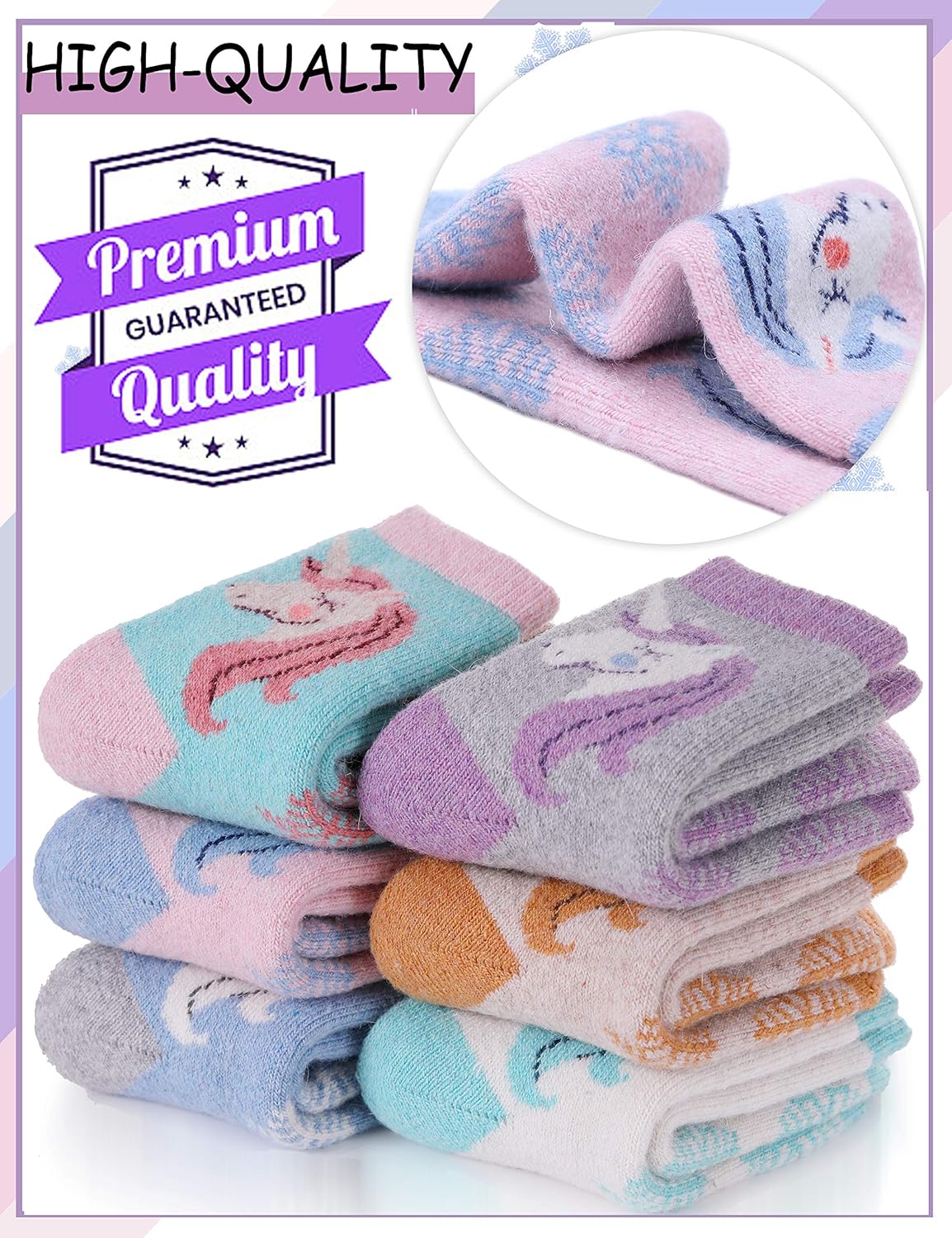 ProEtrade Thick Thermal Wool Socks for Kids 6 Pack