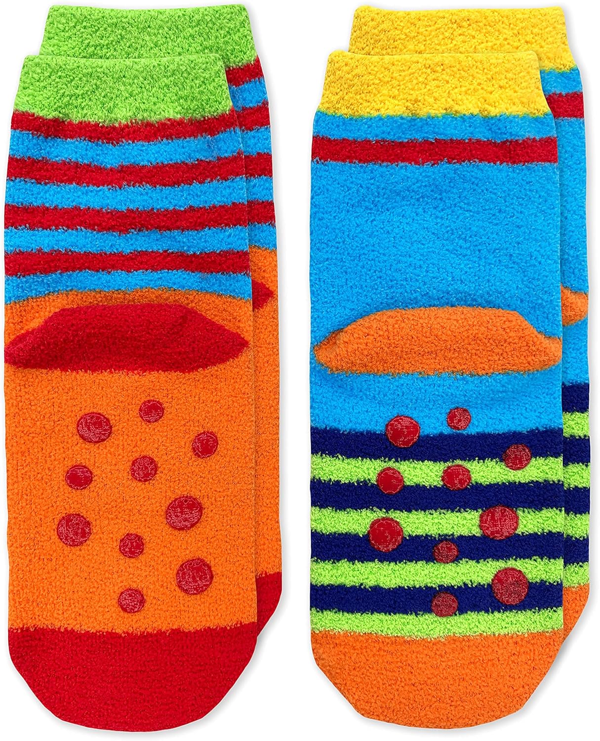 Jefferies Socks Boys Fuzzy Dinosaur Shark Monster Non-Skid Slipper Socks 4 Pack