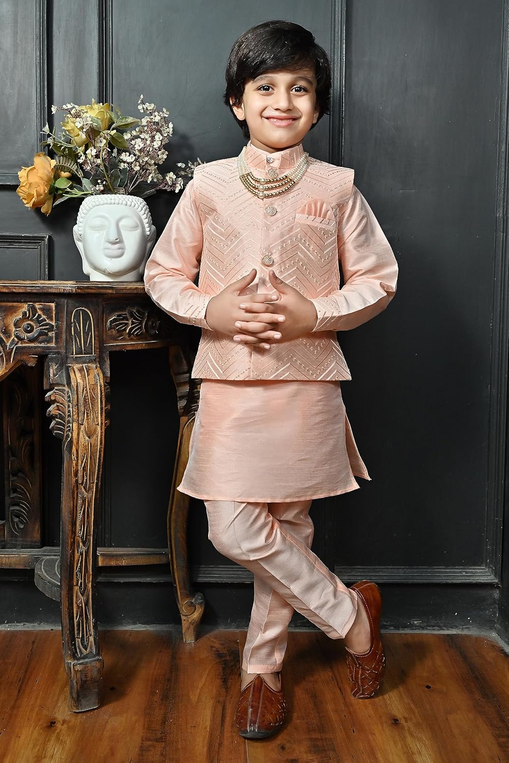 AHHAAAA Kids Ethnic Silk Blend Traditional Wear Bollywood Style Sherwani Waistcoat