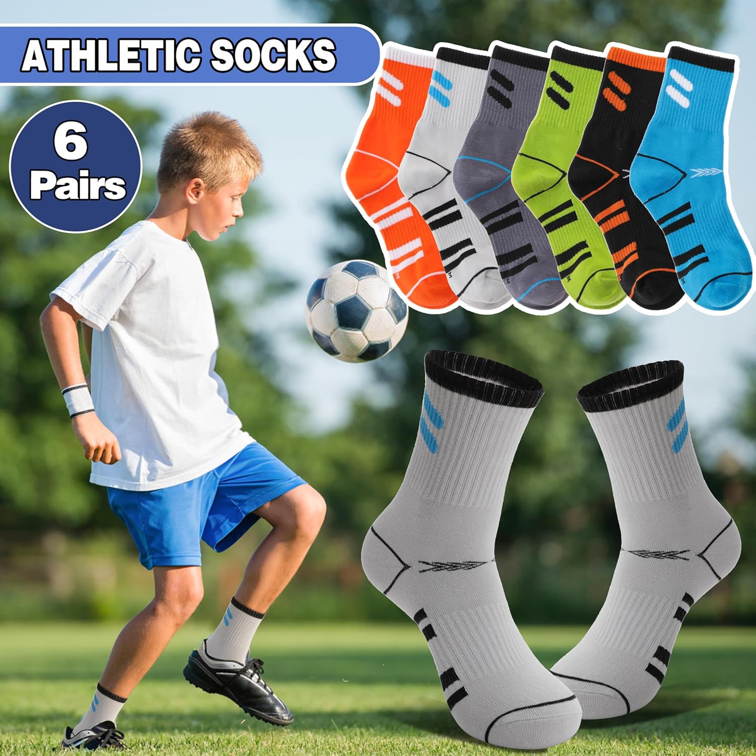 6 Pairs Kids Boys Socks for Outdoor Sports