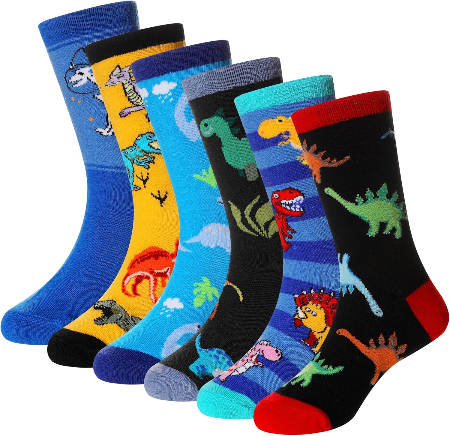 SeeyAN Boys Socks 6 Pair Funny Cartoon Space Dinosaur Crazy Socks