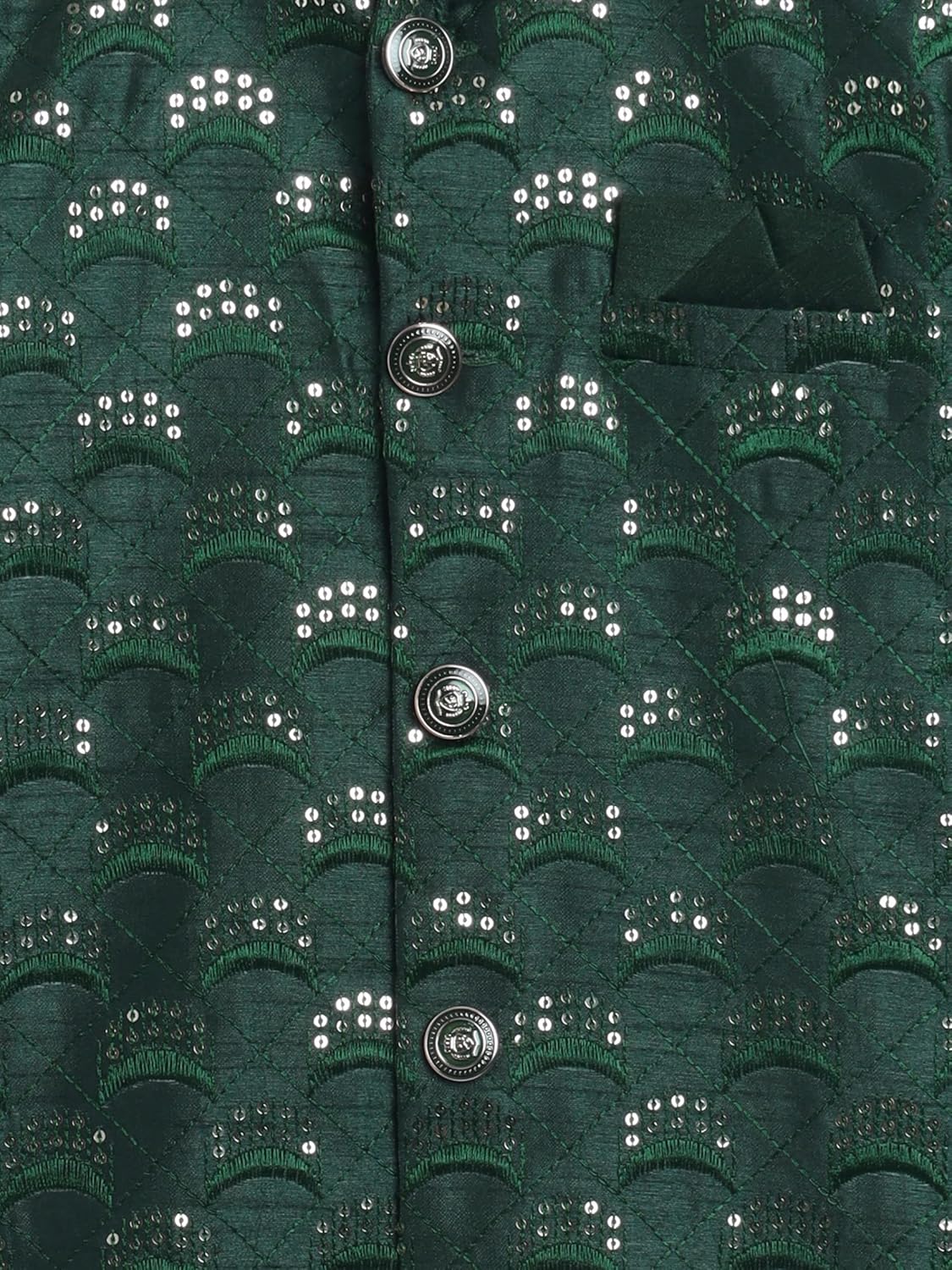 AHHAAAA Kids Ethnic Cotton Silk Blend Sequin Print Indo-Western Sherwani Set for Boys