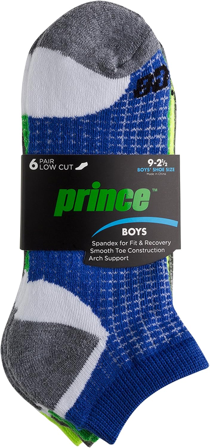 Prince Boys Low Cut Athletic Socks with Cushion for Active Kids 6 Pair Pack