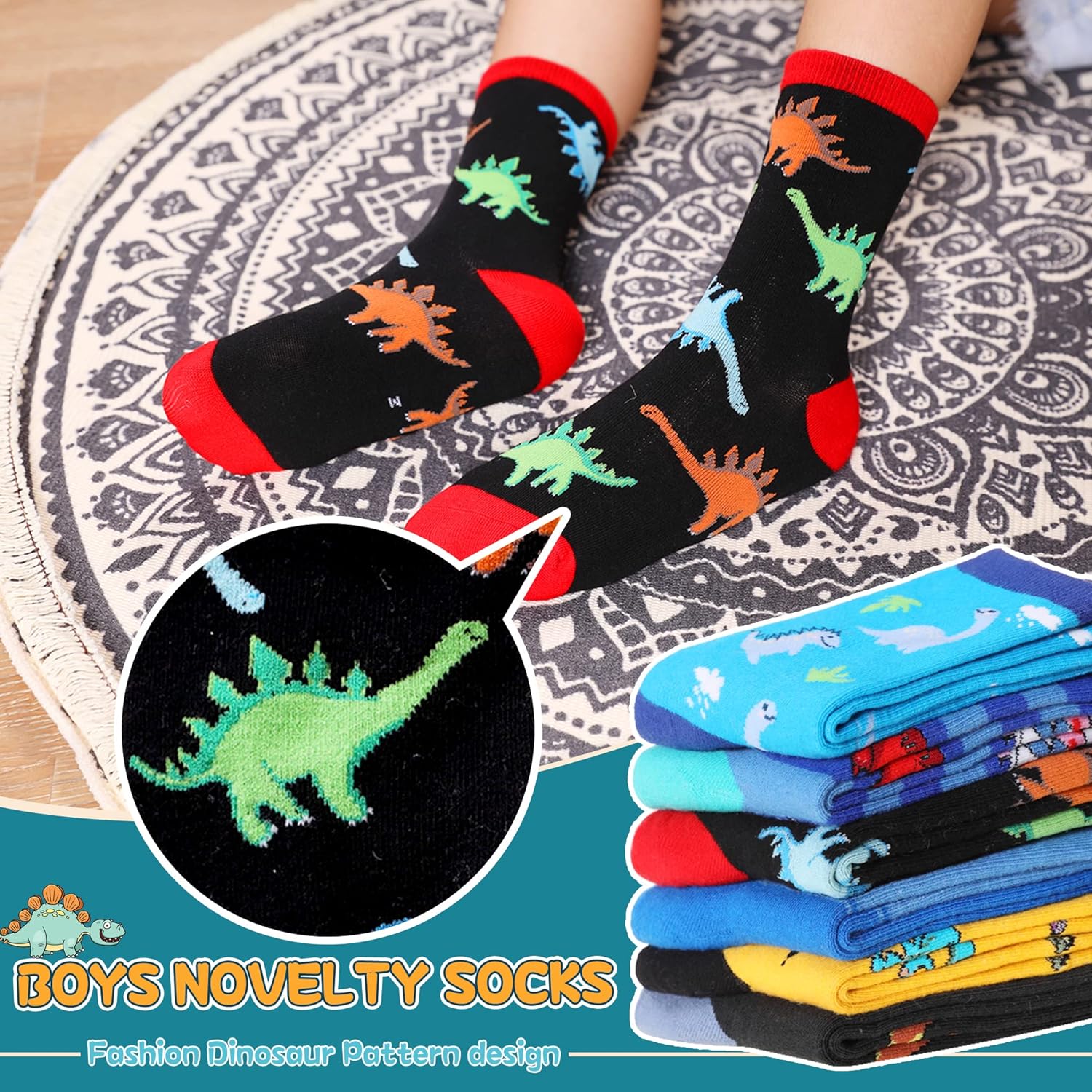 SeeyAN Boys Socks 6 Pair Funny Cartoon Space Dinosaur Crazy Socks